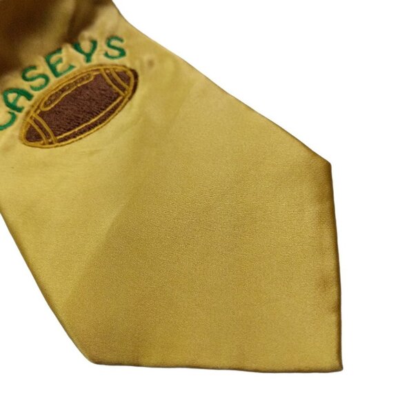 Caseys Football Embroidered Gold Silk Tie - Picture 3 of 6